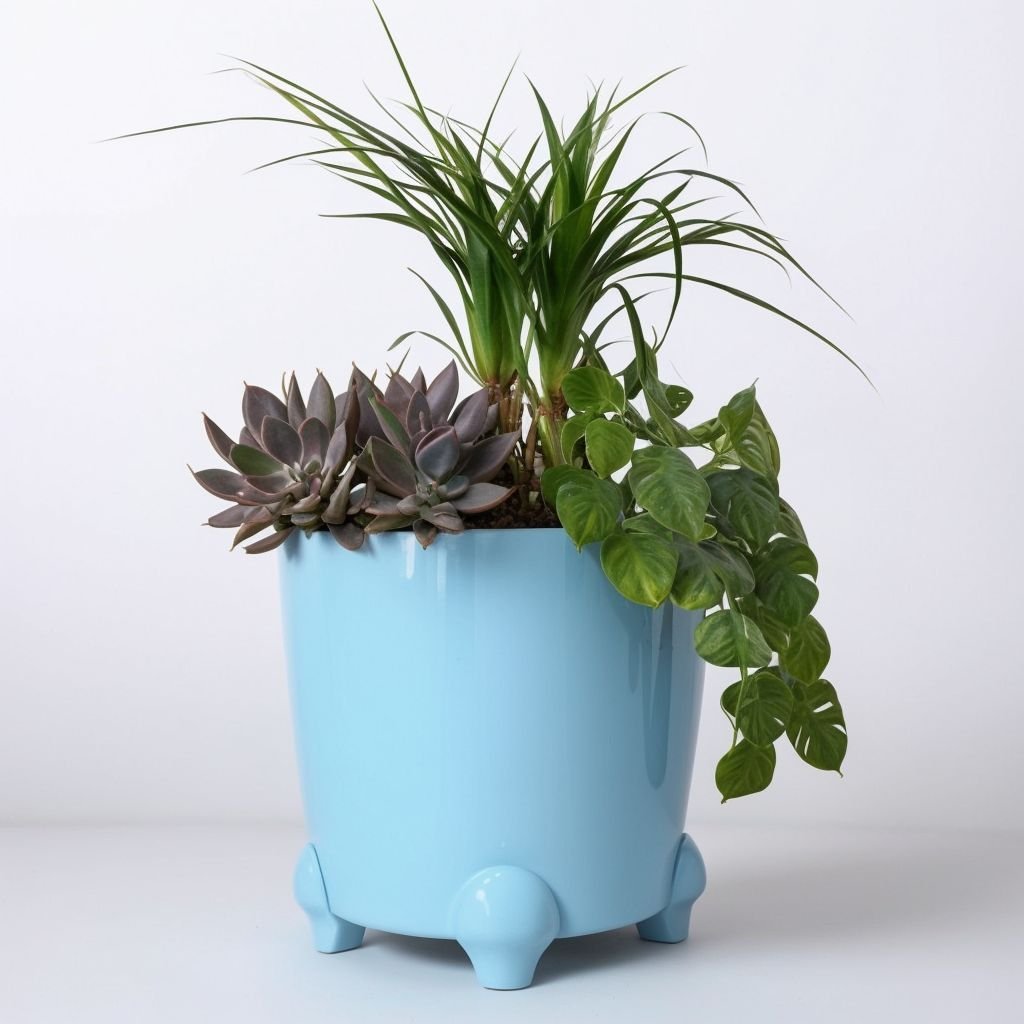 Sadzenie w niebieskiej doniczce