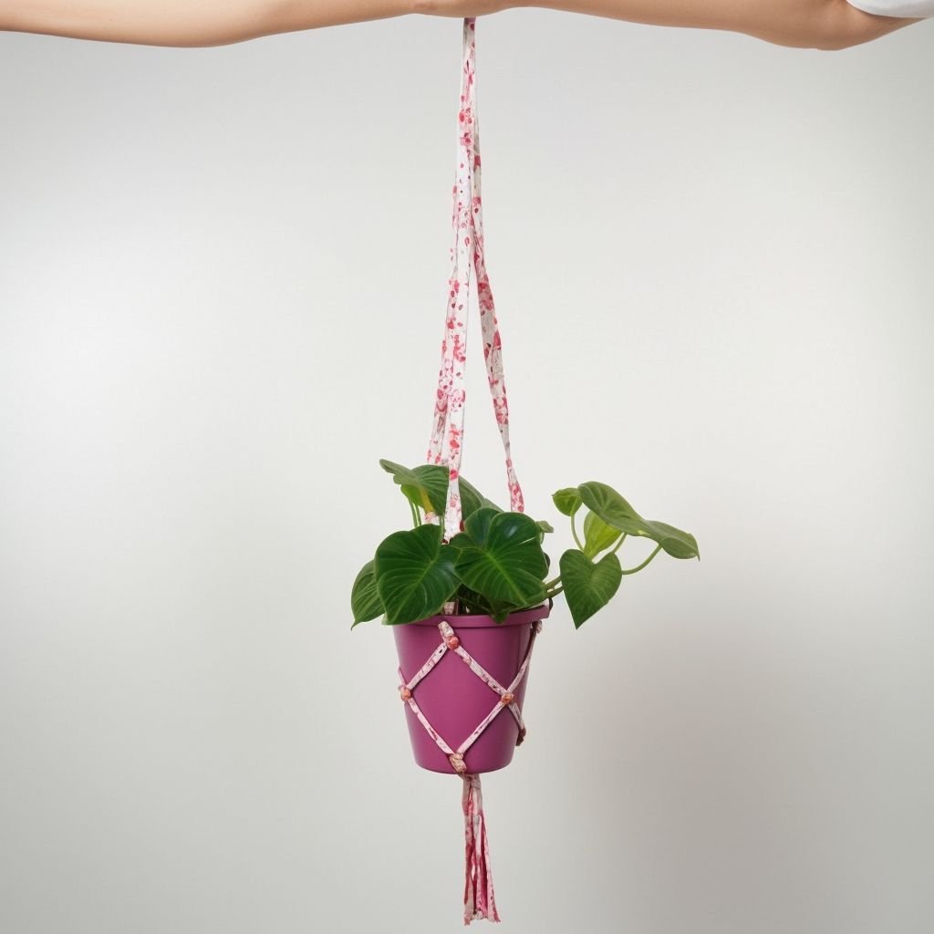 Fioletowa wisząca doniczka makrama